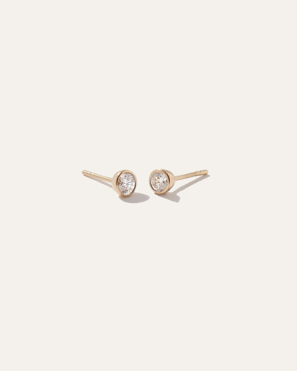 14K Gold Round Bezel Diamond Studs