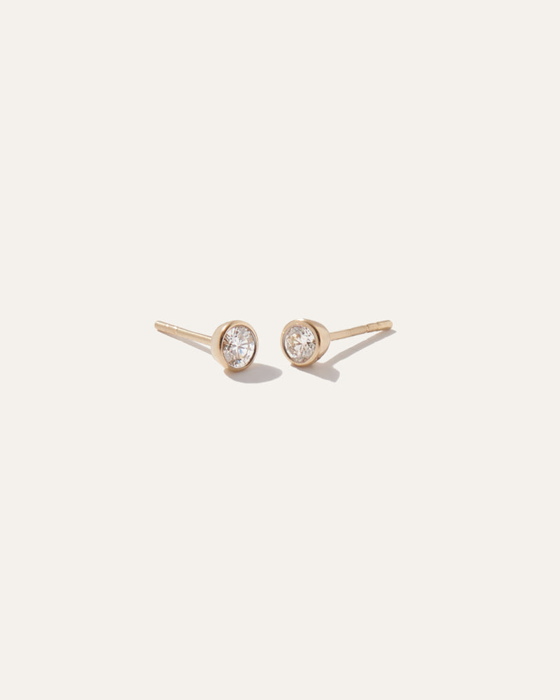 14K Gold Round Bezel Diamond Studs