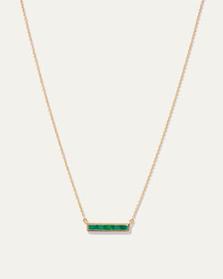 14K Gold East West Emerald Baguette Bar Necklace