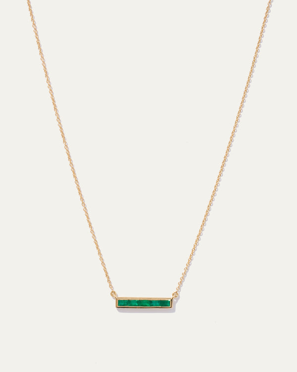 14K Gold East West Emerald Baguette Bar Necklace