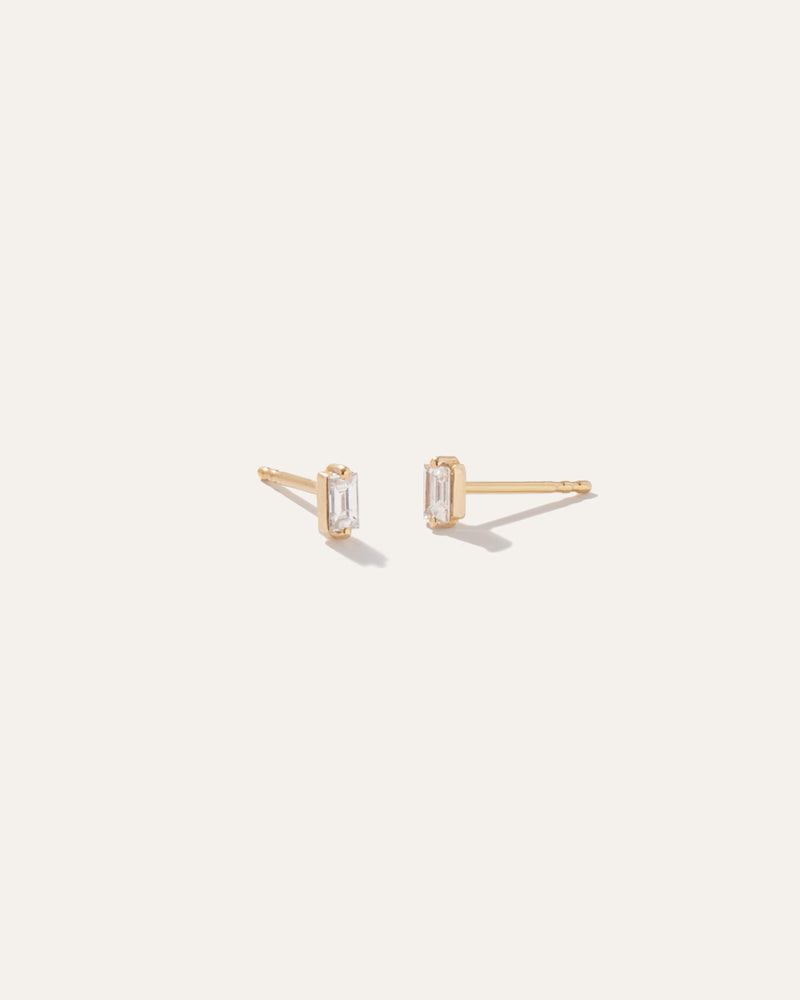14K Gold Petite Baguette Diamond Studs