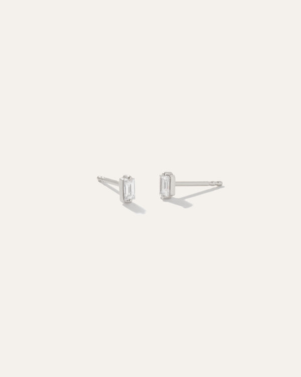 14K Gold Petite Baguette Diamond Studs