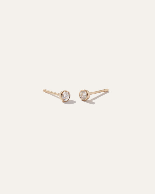 14K Gold Round Diamond Petite Bezel Studs