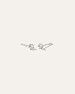 14K Gold Round Diamond Petite Bezel Studs