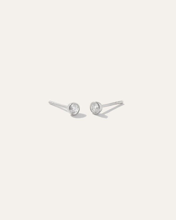 14K Gold Round Diamond Petite Bezel Studs