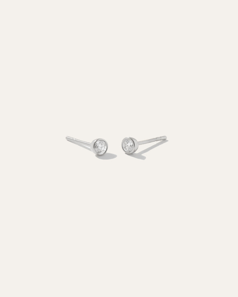 14K Gold Round Diamond Petite Bezel Studs