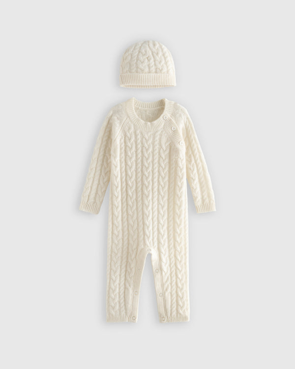 Washable Cashmere Cable One Piece & Hat Set