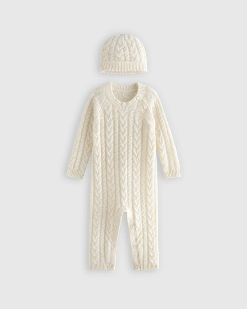 Washable Cashmere Cable One Piece & Hat Set
