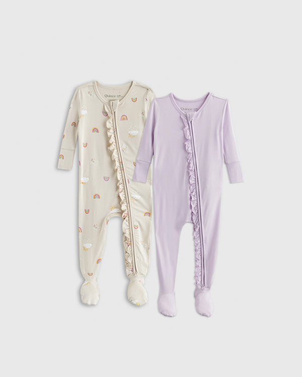 Bamboo Ruffle Tight Fit Footie Pajamas 2-Pack