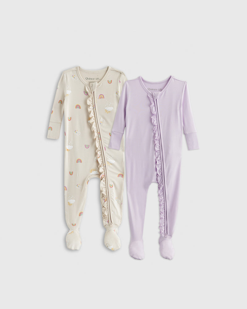Bamboo Ruffle Tight Fit Footie Pajamas 2-Pack